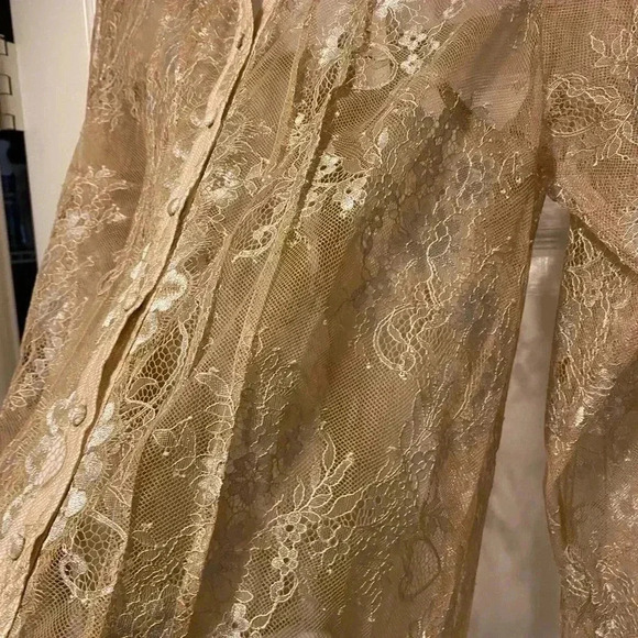 Mauve Women’s Dressy Formal Lace Long Sleeve Button Down Sheer Collar Blouse NEW - Picture 10 of 16